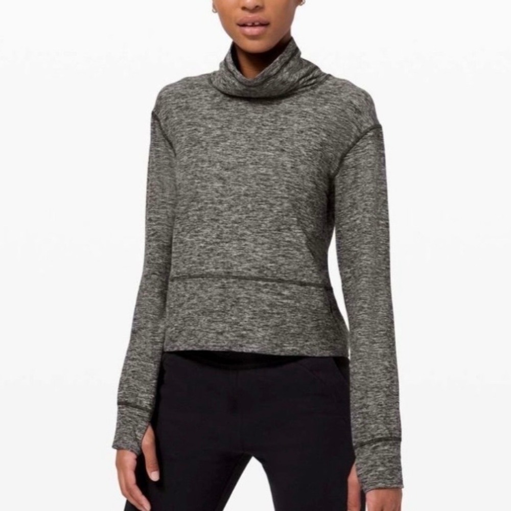 Lululemon Heathered Black Gray Ready to Rulu Fleece Pullover‎ Women's size 8